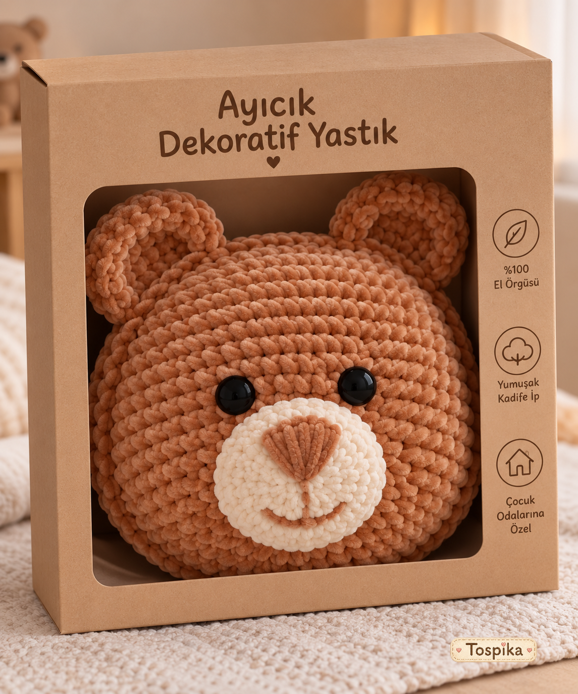 Hand-crocheted teddy bear gift pillow