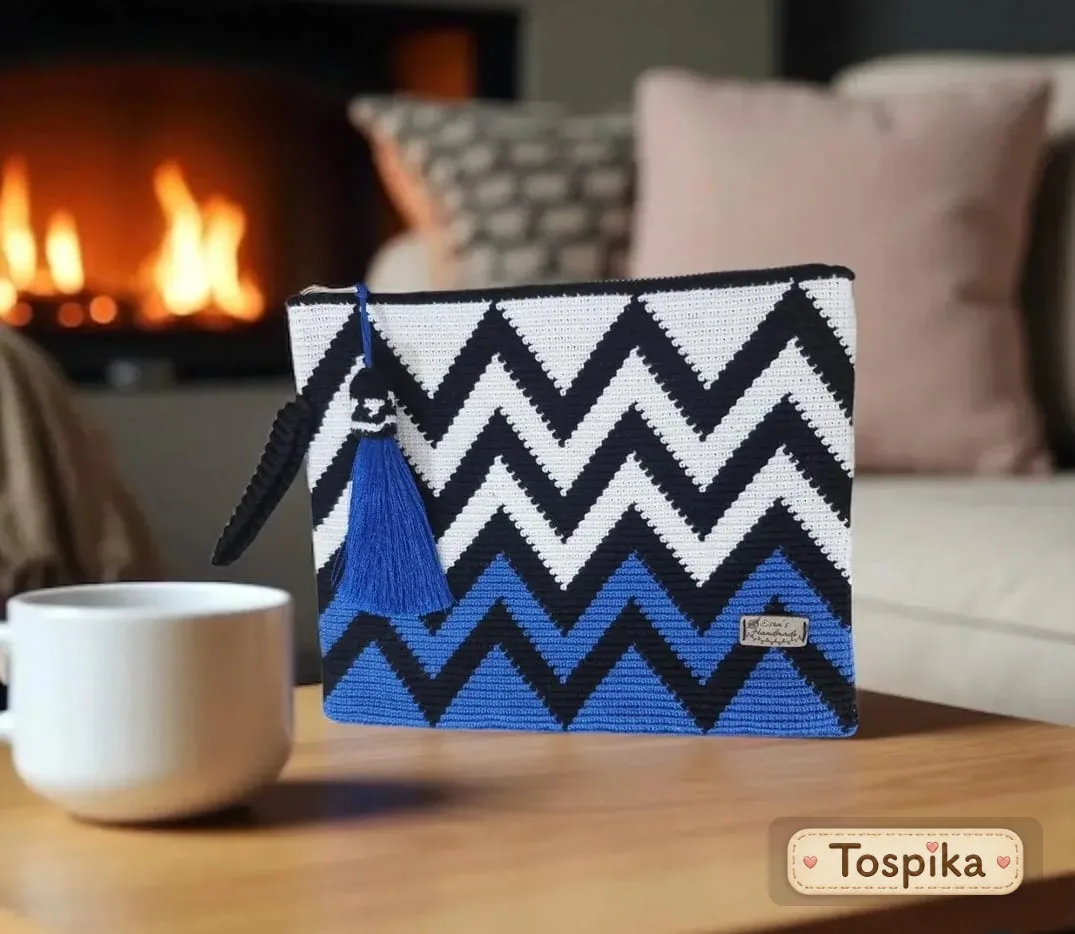 Zigzag Desenli Örgü Clutch Çanta