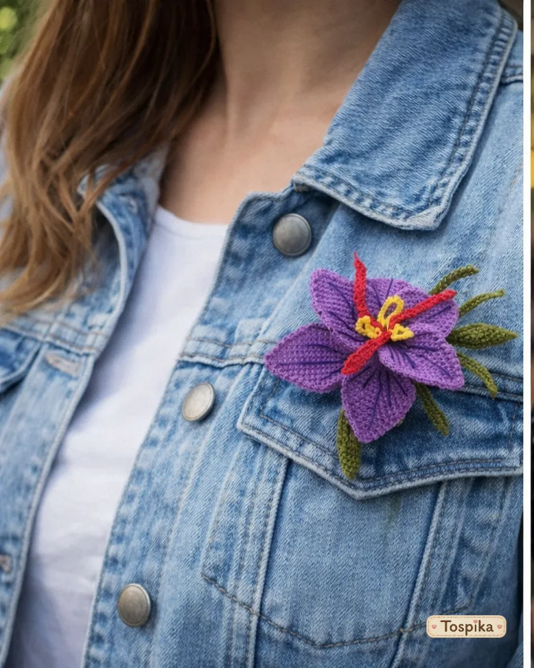 Safranblüten-Brosche in Nadelspitzentechnik