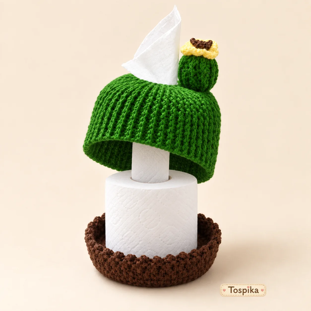 Hand-Knitted Cactus Toilet Roll Holder – Decorative Accessory